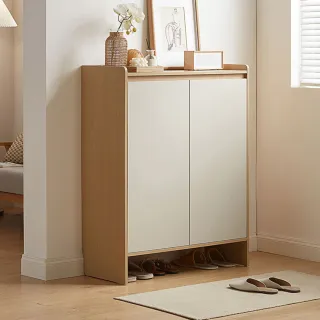 【hoi! 好好生活】林氏木業簡約雙色0.8M雙門鞋櫃 OV2N-原木+灰色