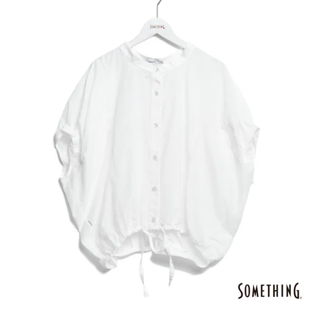【SOMETHING】女裝 剪裁氣球短袖襯衫(白色)