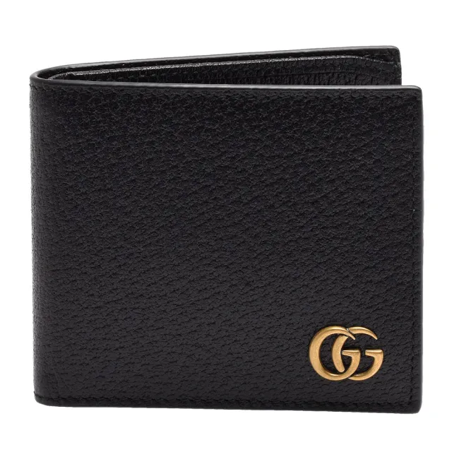 【GUCCI 古馳】經典GG Marmont系列金屬GG LOGO牛皮折疊短夾(黑-8卡428726-DJ20T-1000)