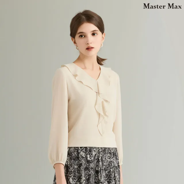 【Master Max】荷葉領典雅素面七分袖雪紡上衣(8427109)