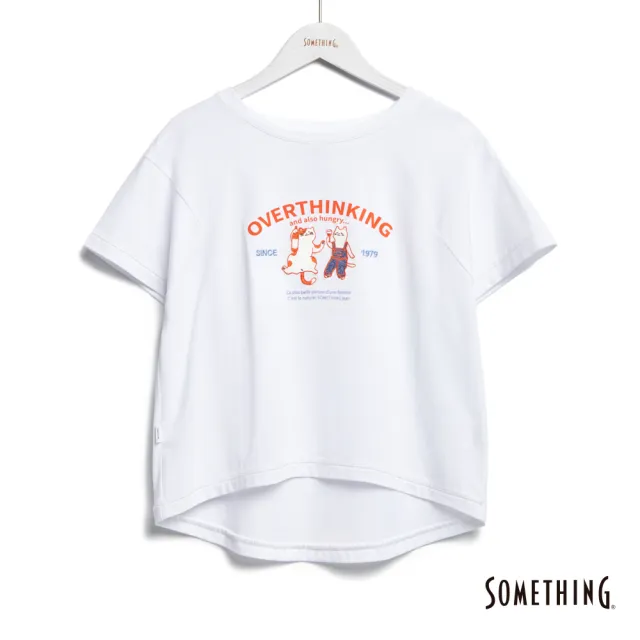 【SOMETHING】女裝 貓咪剪裁寬版短袖T恤(白色)