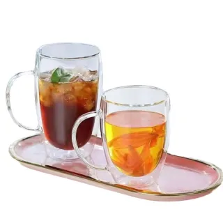 【hoi! 好好生活】雙層隔熱防燙 把手玻璃杯350ml