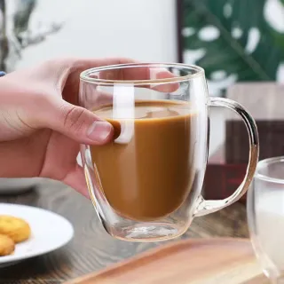 【hoi! 好好生活】雙層隔熱防燙 把手玻璃杯350ml