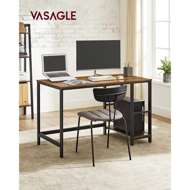 【hoi! 好好生活】VASAGLE 工業風二層置物書桌/電腦桌1.2M-鐵鏽棕 LWD47X(租屋族/DIY家具)