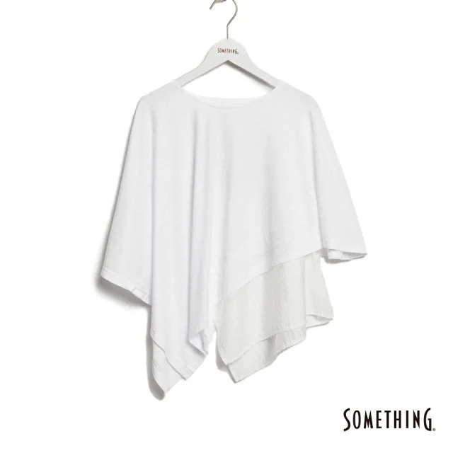 【SOMETHING】女裝 異材質拼接短袖T恤(白色)