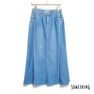 【SOMETHING】女裝 剪裁鬚邊魚尾長裙(拔淺藍)
