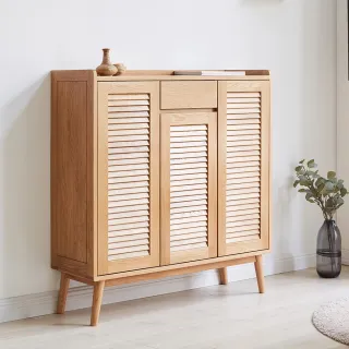 【hoi! 好好生活】YW柏林橡木實木百葉門三門單抽鞋櫃1M 原木色 Y83L02