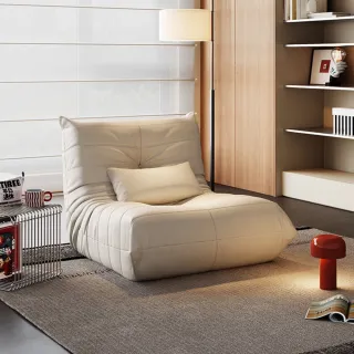 【hoi! 好好生活】預購60天★林氏木業毛毛蟲生態牛皮懶人沙發椅 TDY255 乳酪白