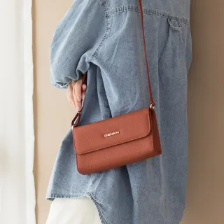 【CHENSON】交換禮物 真皮 6卡1鈔大開口手機包 斜背包 附獨立零錢袋(P24545)