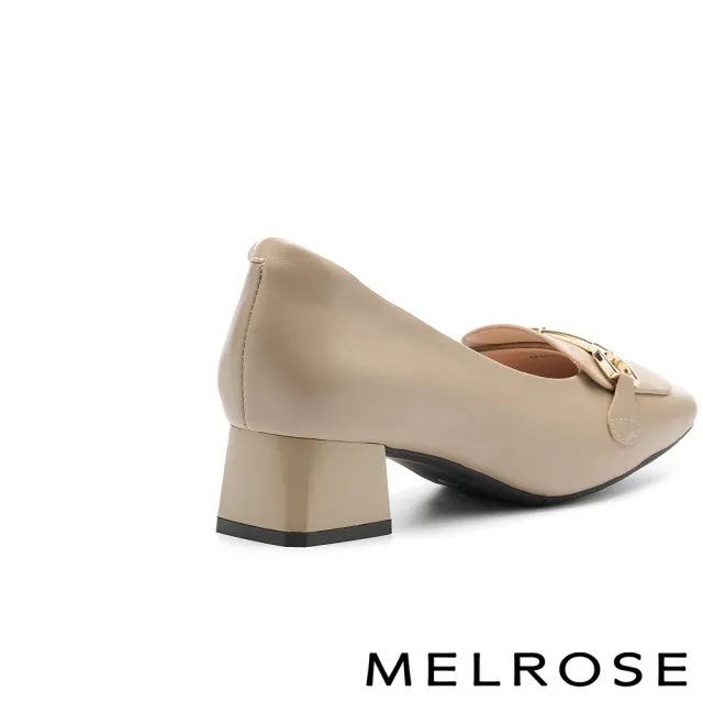 【MELROSE】美樂斯 復古時尚一字釦全真皮樂福方頭高跟鞋(可可)