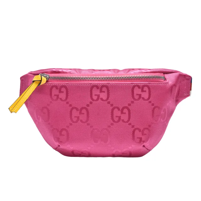 【GUCCI 古馳】經典Off The Grid GG LOGO彈性織帶腰包(桃紅502095-H9HIN-8584)