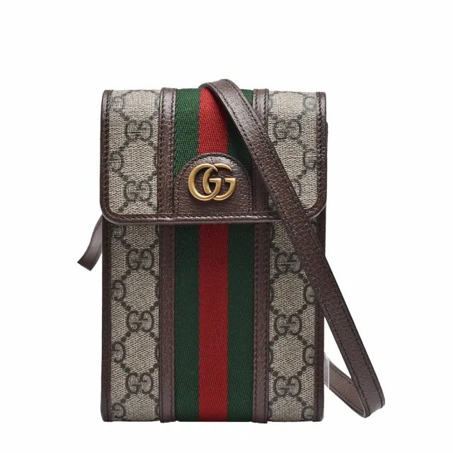 【GUCCI 古馳】經典Ophidia系列帆布印花直立斜背方包(烏木色625757-96IWT-8745)
