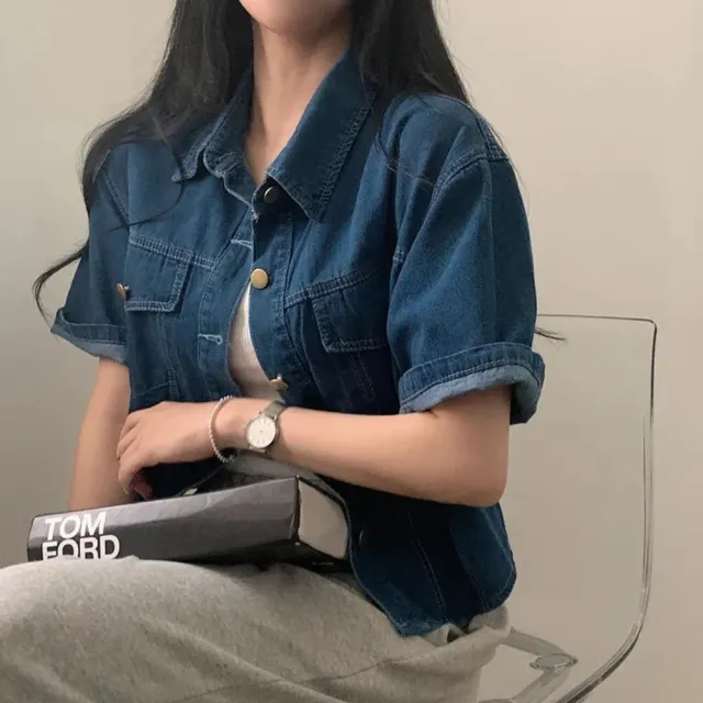 【D.studio】韓版復古寬鬆休閒百搭短袖牛仔外套(上衣女裝衣服薄外套罩衫防曬外套小外套短版外套 J389)