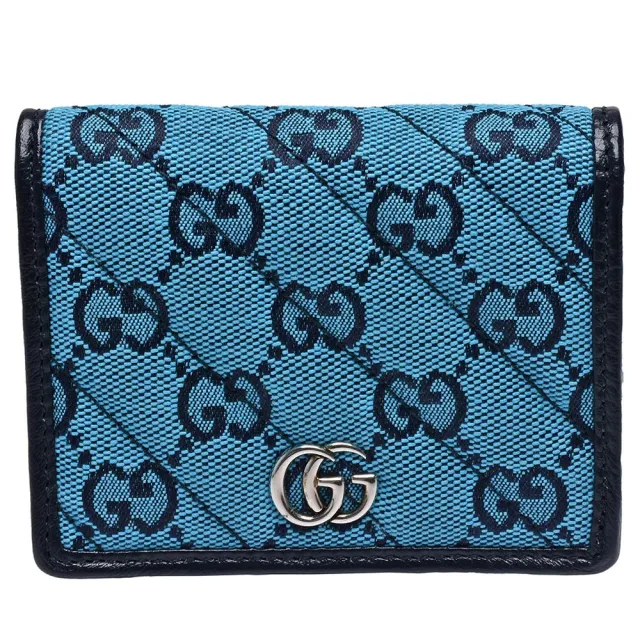 【GUCCI 古馳】GG Marmont Multicolor系列絎縫紋帆布暗釦卡夾/零錢包(藍466492-2UZFN-4166)（其他規格）
