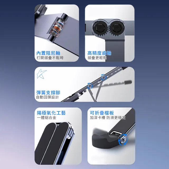 【酷睿】超輕迷你雙折疊X5筆電支架 H型自動回彈齒輪摺疊 超小收納 鋁合金矽膠防滑 ipad平板散熱架