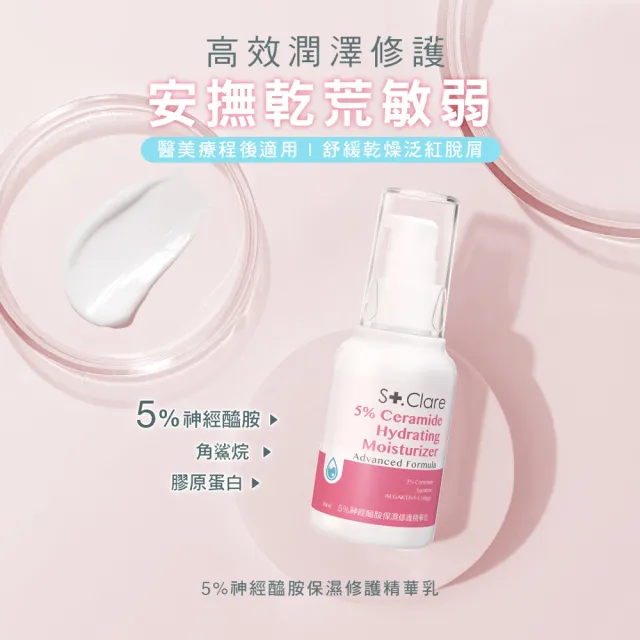 【St.Clare 聖克萊爾】5%神經醯胺保濕修護精華乳50ml(NMF/角鯊/膠原蛋白/舒緩/醫美療程後適用)