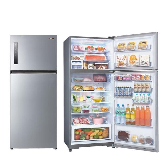 SAMPO 聲寶 580公升一級能效極光鈦變頻雙門冰箱 SR-C58D S9，採用 Nano-Ti 極光鈦脫臭技術，同級脫臭效果，鏡面面板設計，右開雙門款式，寬度66公分，無霜冷凍，容積501L-600L，銀色外觀，提供保固服務。