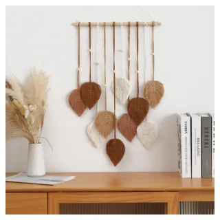 【栗子洋行】macrame手工壁幔壁掛毯裝飾慢編織壁掛掛飾壁毯樹葉彩虹(喬遷禮物朋友禮物搬家禮物)