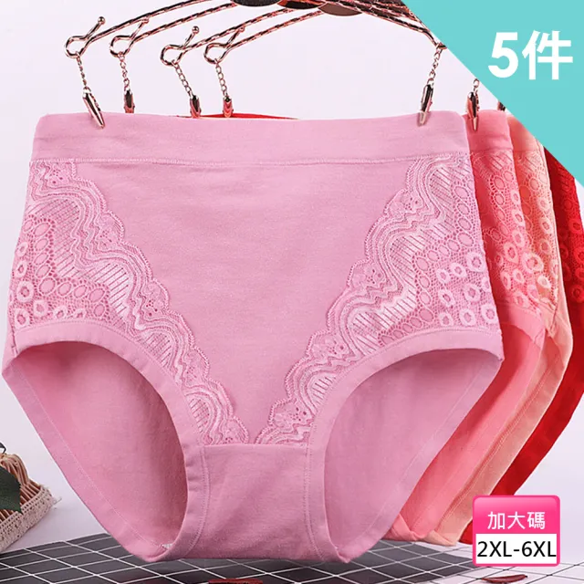 【Threeshape】5件組超加大尺碼V型蕾絲女內褲 XL-6XL(加大碼舒適全棉內褲)