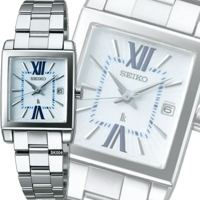 【SEIKO 精工】LUKIA方形款 天藍色璣刻太陽紋面精鋼石英腕錶-加超值好禮 SK004(SSVK131J/7N82-0FK0B)