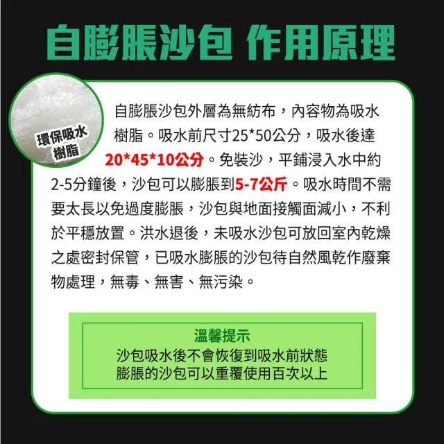 【HOME+】吸水沙包 緊急沙包 科技沙包 防水沙包 吸水膨脹袋 擋水袋 防颱沙包 B-ESB2550G(裝沙袋 防淹水)