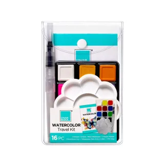 【COLOUR BLOCK】12色 粉餅水彩入門組 水筆水彩本 調色盤收納袋(療癒手作 新手包)