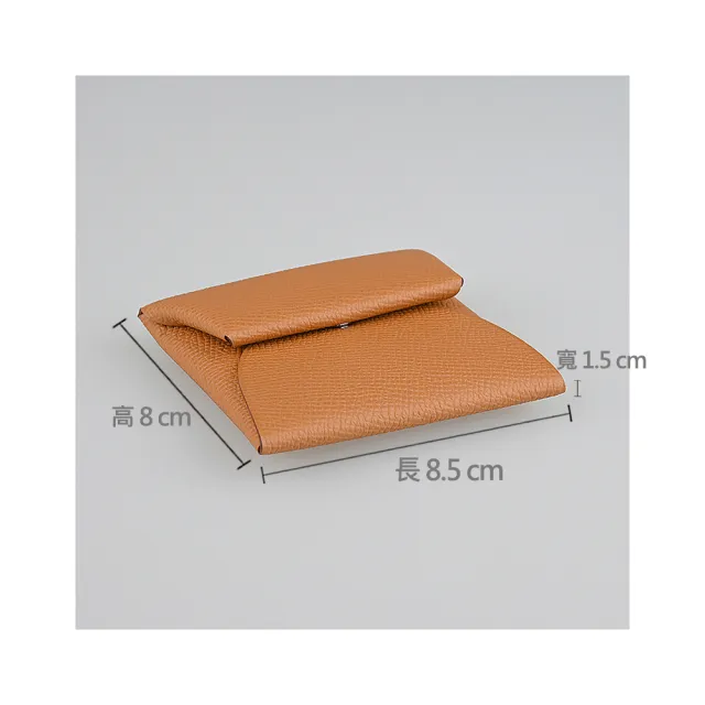 【Hermes 愛馬仕】HERMES Bastia 內裡烙印LOGO粒面小牛皮壓釦方形零錢包(焦糖棕)