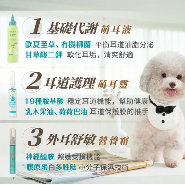 【GOODMO 歸毛家族】寵物耳道護理 萌耳液150ml 三代升級萌耳靈10ml 舒敏營養霜 20ml(全齡貓犬/耳道清潔)