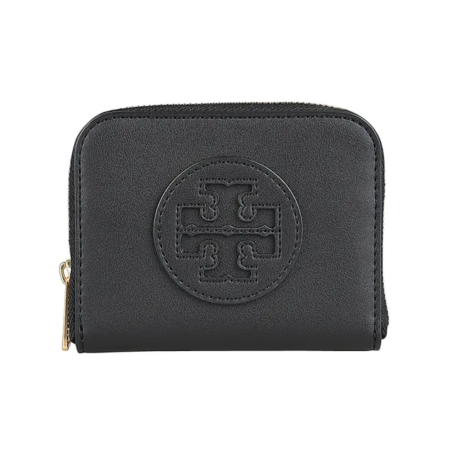 【TORY BURCH】TORY BURCH Ella Bio 皮革T字LOGO霧面牛皮4卡拉鍊零錢包(小/黑)