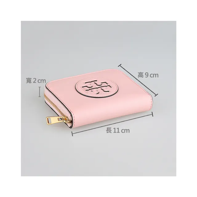 【TORY BURCH】TORY BURCH Ella Bio 皮革T字LOGO霧面牛皮4卡拉鍊零錢包(小/腮粉紅)