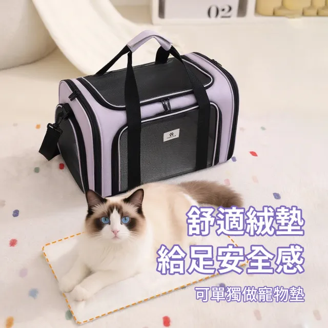 【Bayler】透氣可折疊寵物外出手提包 防潑水可斜背寵物提袋 便攜大空間貓包(附睡墊)