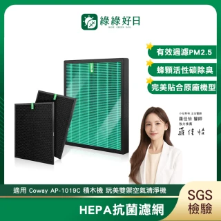 【綠綠好日】二年份濾網_適用 Coway AP-1019C 積木機 玩美雙禦空氣清淨機 HEPA抗菌濾網(濾芯)
