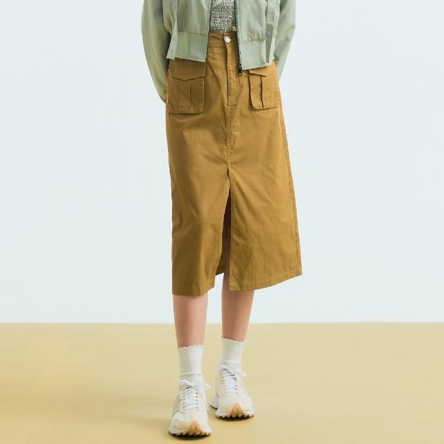 【OUWEY 歐薇】工裝感純棉開衩中長裙(卡其色；S-L；3233322234)
