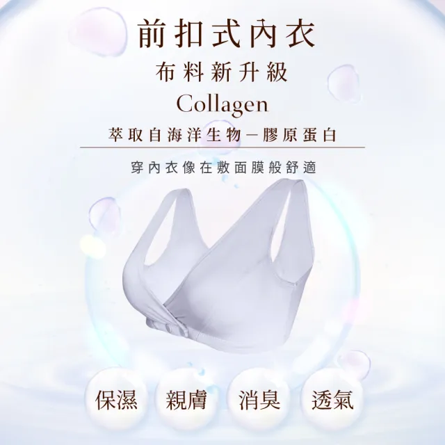 【Clany 可蘭霓】台灣膠原蛋白前扣無鋼圈S-2XL大尺碼內衣 8061-61 灰(哺乳孕婦.媽媽月子.五十肩睡眠.術後)