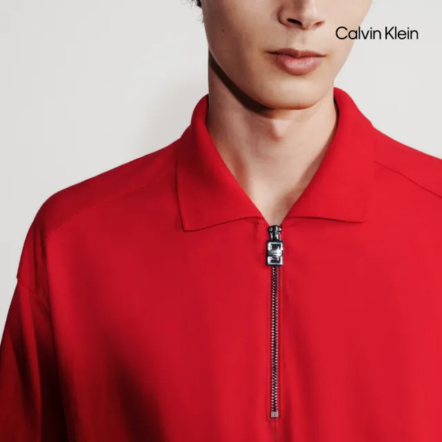 【CALVIN KLEIN】官方旗艦館 CK 1/4 拉鏈開襟 Polo 衫_紅色