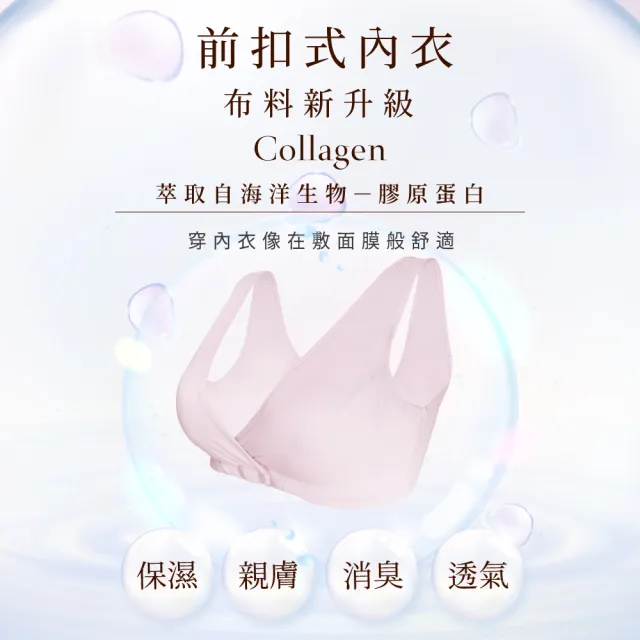 【Clany 可蘭霓】台灣膠原蛋白前扣無鋼圈S-2XL大尺碼內衣 8061-32 粉(哺乳孕婦.媽媽月子.五十肩睡眠.術後)