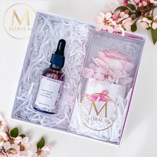 【Floral M】法國鄉村玫瑰香氛擴香花禮盒 含30ml品牌香氛油(居家香氛/香水精油/香氛擴香花/擴香禮物/送禮)