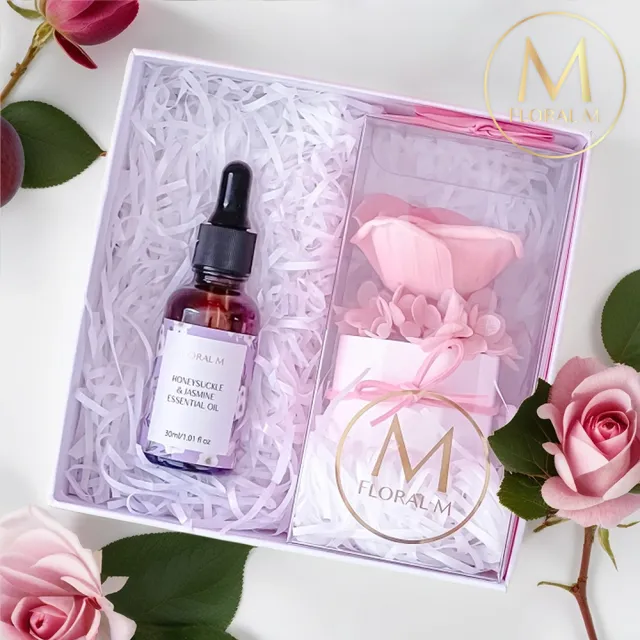 【Floral M】法式雙色玫瑰香氛擴香禮盒 含30ml品牌香氛油(居家香氛/香水精油/香氛擴香花/擴香禮物/送禮)