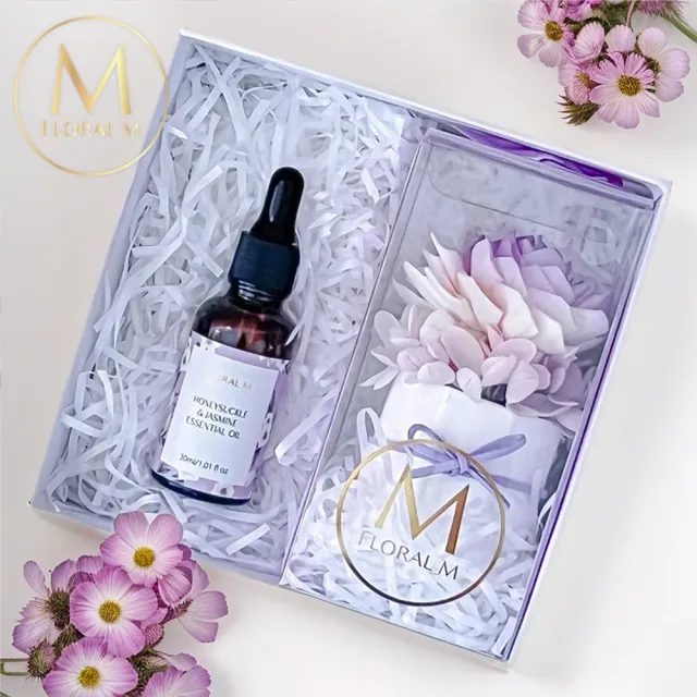 【Floral M】克里斯花園香氛擴香花禮盒 含30ml品牌香氛油(居家香氛/香水精油/香氛擴香花/擴香禮物/送禮)