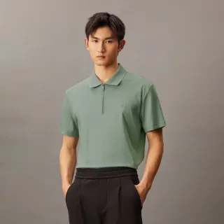 【CALVIN KLEIN】官方旗艦館 CK Smooth Cotton UV Protect Half Zip Polo衫_灰色