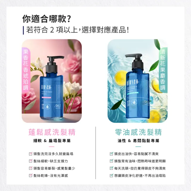 【Biosea 碧海絲】髮膜感洗髮精550mlx2入組(控油蓬鬆/豐盈潤澤 任選)
