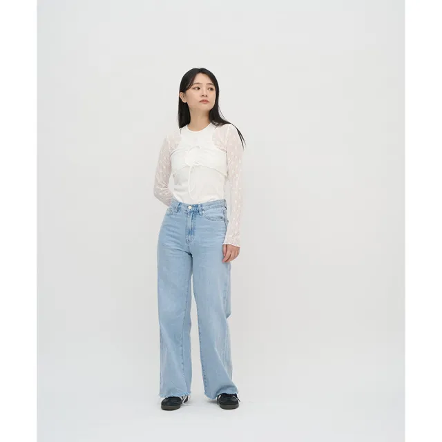 【plain-me】SAAKO 女裝 透視網眼長版上衣 細肩帶 長袖 女短袖 休閒上衣