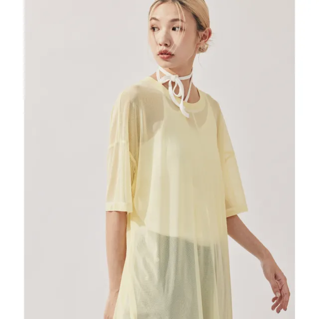 【plain-me】SAAKO 女裝 透視網眼長版上衣 細肩帶 長袖 女短袖 休閒上衣