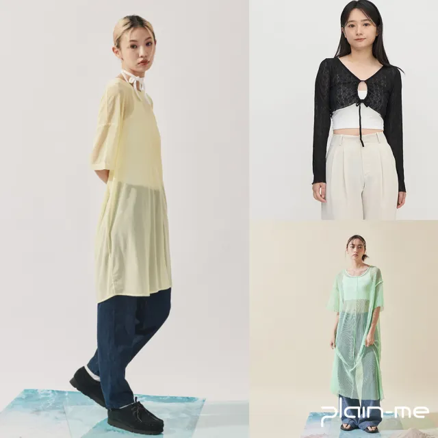 【plain-me】SAAKO 女裝 透視網眼長版上衣 細肩帶 長袖 女短袖 休閒上衣