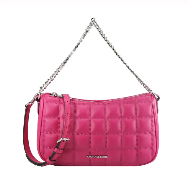【Michael Kors】CARMELA中型方格金屬鍊帶手提/斜背/肩背包35R5S1QC6V(桃)