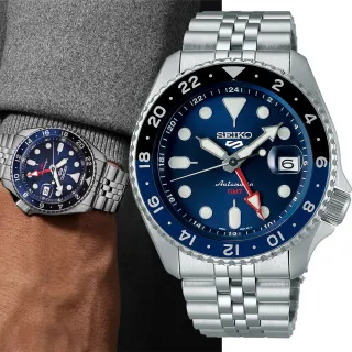 【SEIKO 精工】5 Sports 系列 GMT機械錶-42.5mm 聖誕節 交換禮物(SSK003K1/4R34-00A0B)