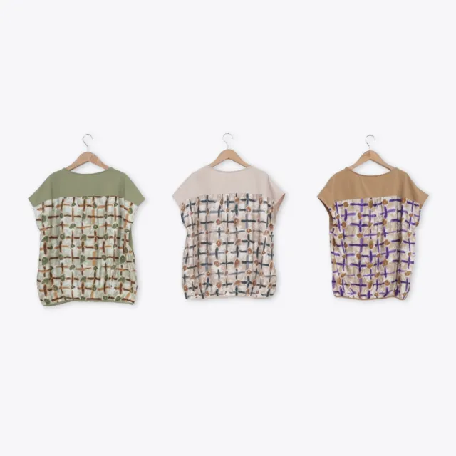 【MOSS CLUB】異材質手繪感拼接蝙蝠袖T恤(淺綠 卡 杏/魅力商品)