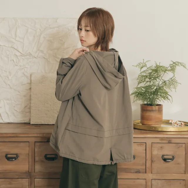 【MOSS CLUB】磨毛斜紋工裝連帽長袖上衣(咖 灰)