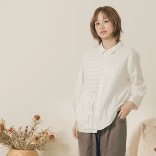 【MOSS CLUB】直橫條紋變化七分袖襯衫(藍 白/魅力商品)