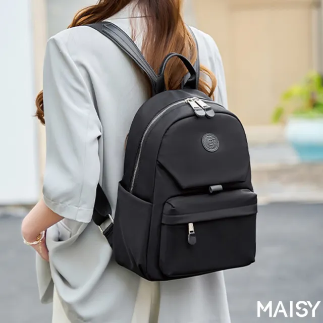 【MAISY】多功能輕便旅遊防潑水雙肩包 後背包(杏灰色 / 黑色)